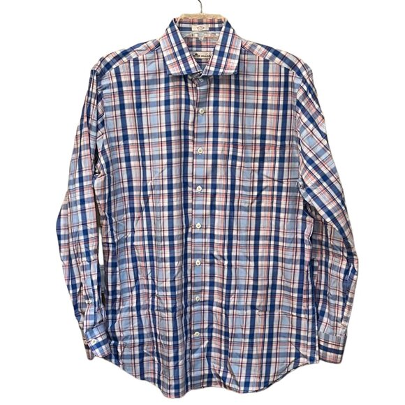 Peter Millar Plaid Long Sleeve Button Down Cotton Dress Shirt Size Large - Picture 1 of 8